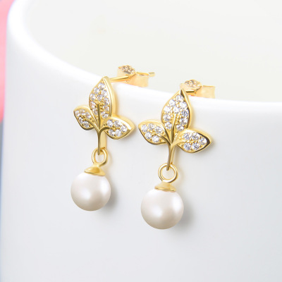 Gold 925 Sterling Silver Drop Earring - Click Image to Close